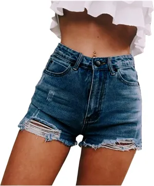 Sexy Denim Shorts for Women Cute High Waist Stretchable Boyfriend Jean Shorts Plain Color Frayed Hem Hot Short Pants