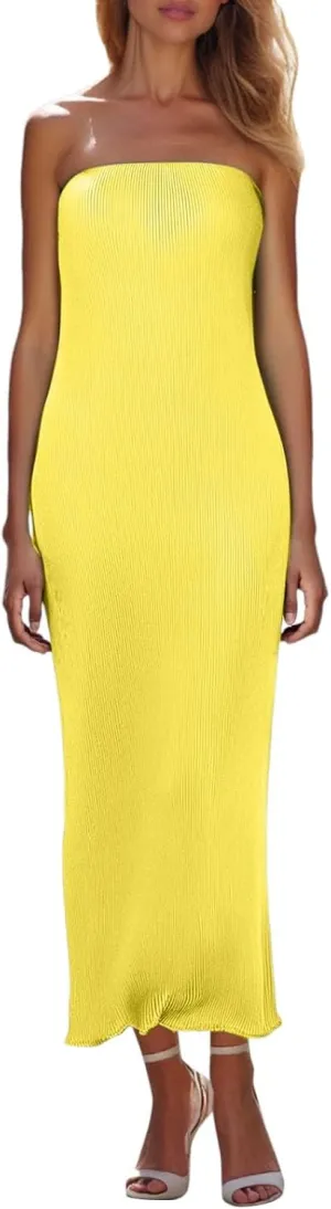 Sexy Women Strapless Tube Long Dresses Off The Shoulder Cut Out Skinny Slit Maxi Dress Party Club Beach Maxi Wrap