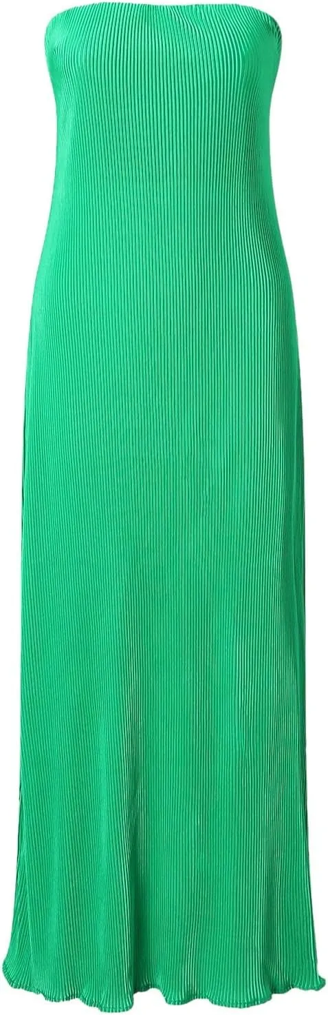 Sexy Women Strapless Tube Long Dresses Off The Shoulder Cut Out Skinny Slit Maxi Dress Party Club Beach Summer