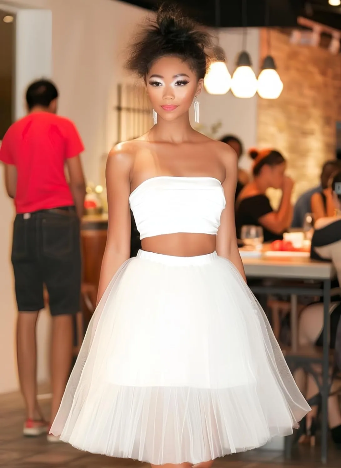 SHINYOU Women Tutu Skirt LED Light Up A Line Short Knee Length Tutu Tulle Skirt White