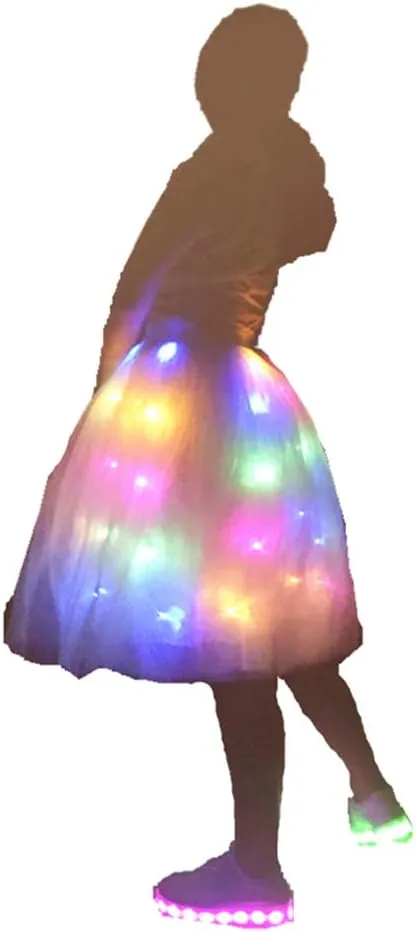 SHINYOU Women Tutu Skirt LED Light Up A Line Short Knee Length Tutu Tulle Skirt White