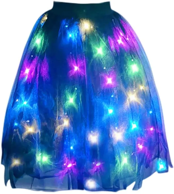 SHINYOU Women Tutu Skirt LED Light Up A Line Short Knee Length Tutu Tulle Skirt White