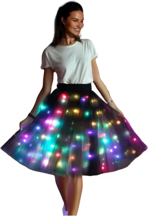 SHINYOU Women Tutu Skirt LED Light Up A Line Short Knee Length Tutu Tulle Skirt White