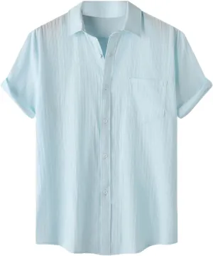 Short Sleeve Summer Shirts for Men Thin Light Weight T Shirt Casual Beach Shirt Plain Button Up Tops Cardigan Tshirt
