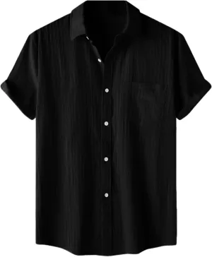 Short Sleeve Summer Shirts for Men Thin Light Weight T Shirt Casual Beach Shirt Plain Button Up Tops Cardigan Tshirt
