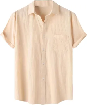 Short Sleeve Summer Shirts for Men Thin Light Weight T Shirt Casual Beach Shirt Plain Button Up Tops Cardigan Tshirt