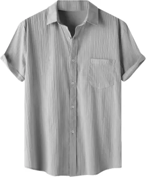Short Sleeve Summer Shirts for Men Thin Light Weight T Shirt Casual Beach Shirt Plain Button Up Tops Cardigan Tshirt