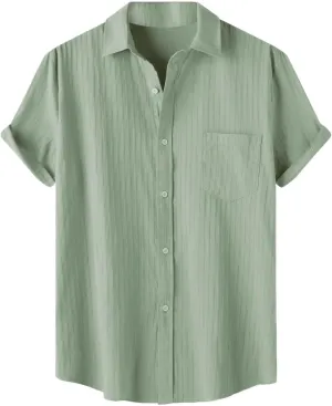 Short Sleeve Summer Shirts for Men Thin Light Weight T Shirt Casual Beach Shirt Plain Button Up Tops Cardigan Tshirt