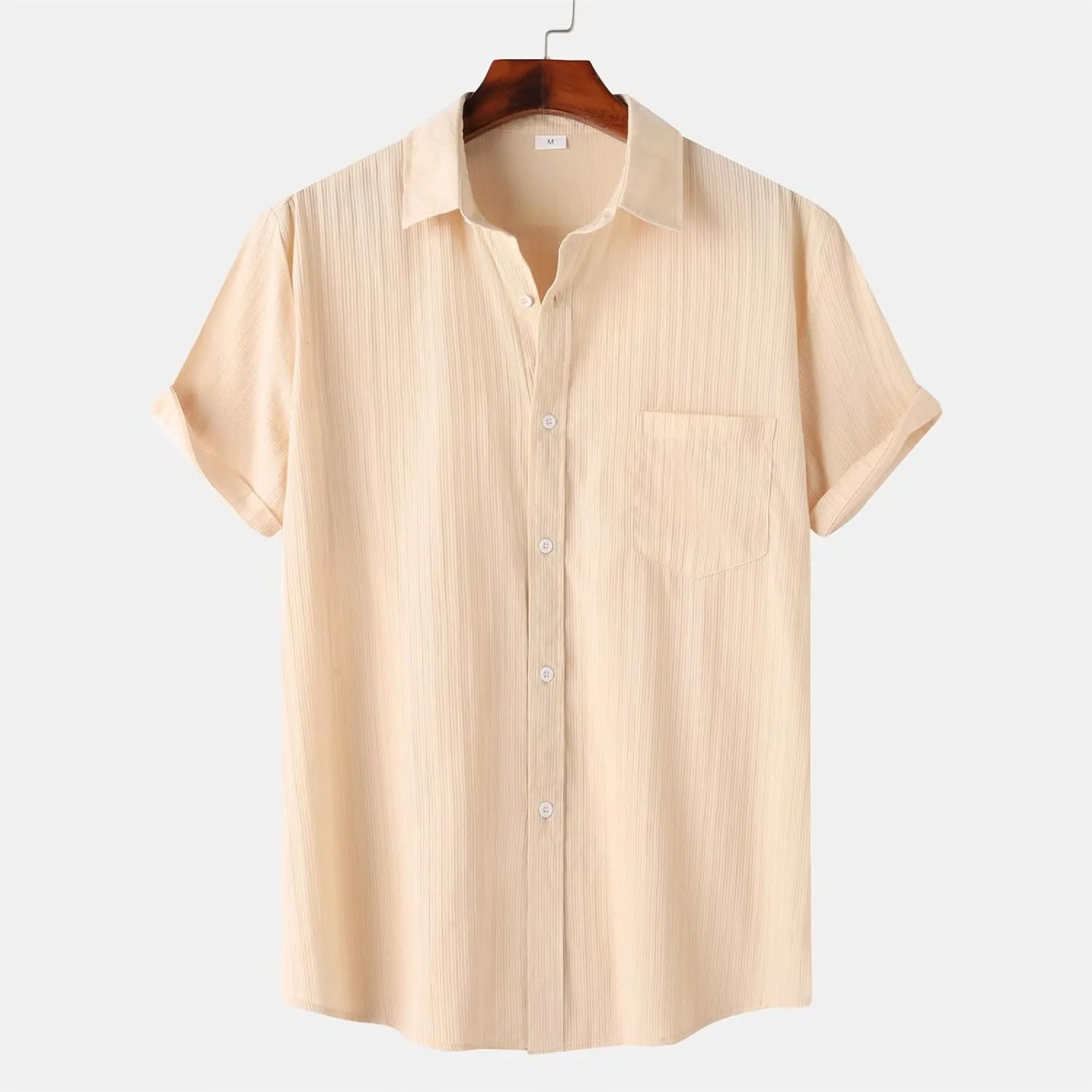 Short Sleeve Summer Shirts for Men Thin Light Weight T Shirt Casual Beach Shirt Plain Button Up Tops Cardigan Tshirt