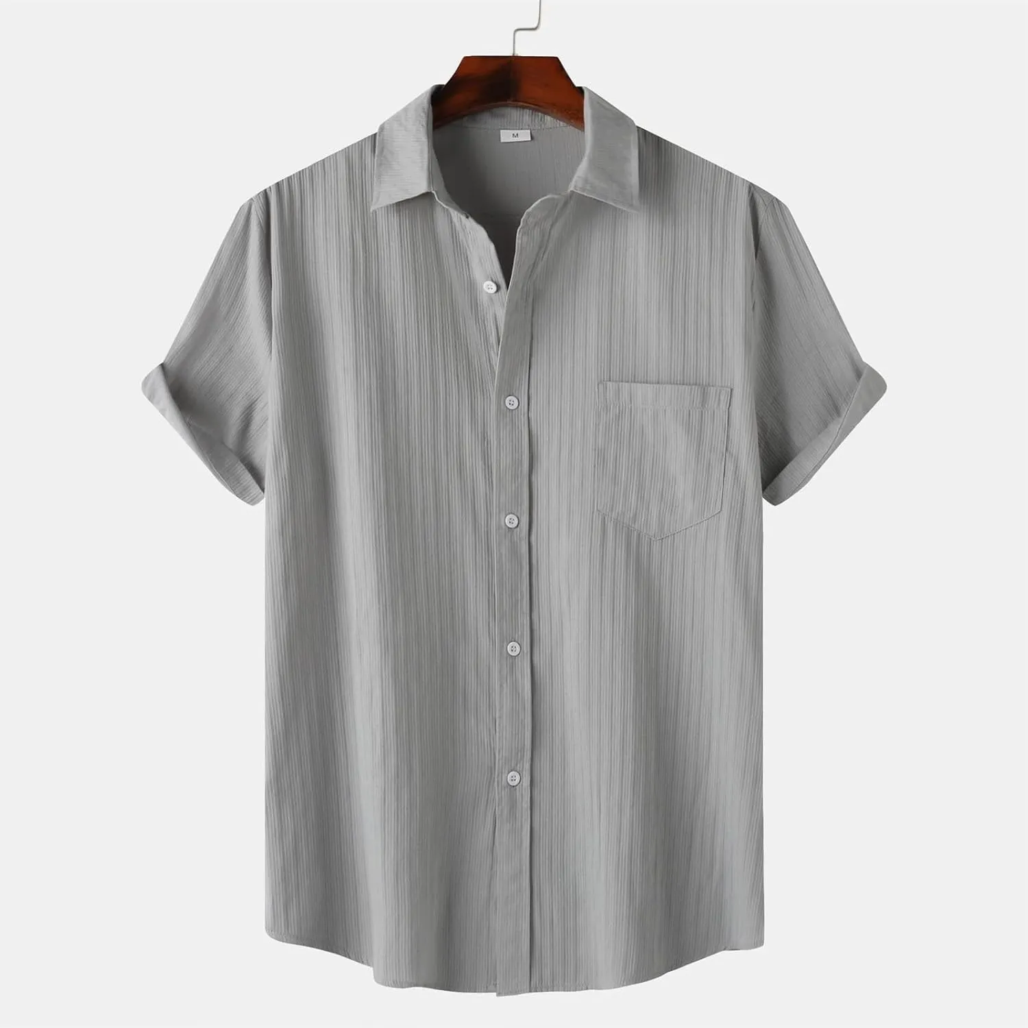Short Sleeve Summer Shirts for Men Thin Light Weight T Shirt Casual Beach Shirt Plain Button Up Tops Cardigan Tshirt