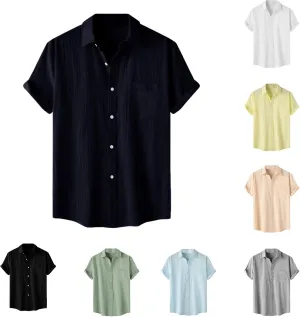 Short Sleeve Summer Shirts for Men Thin Light Weight T Shirt Casual Beach Shirt Plain Button Up Tops Cardigan Tshirt
