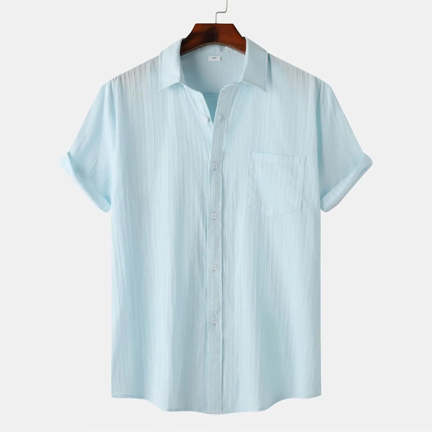 Short Sleeve Summer Shirts for Men Thin Light Weight T Shirt Casual Beach Shirt Plain Button Up Tops Cardigan Tshirt