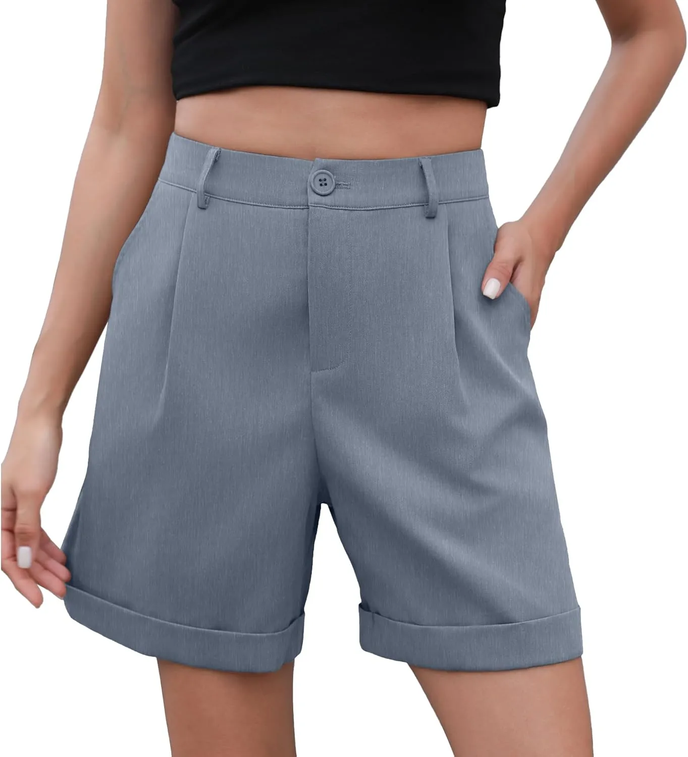 Shorts for Women Bermuda Shorts Casual Elastic Waist Wide Leg Shorts with Pockets
