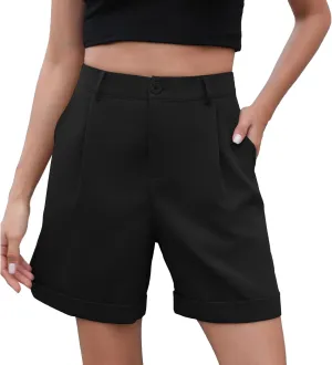 Shorts for Women Bermuda Shorts Casual Elastic Waist Wide Leg Shorts with Pockets