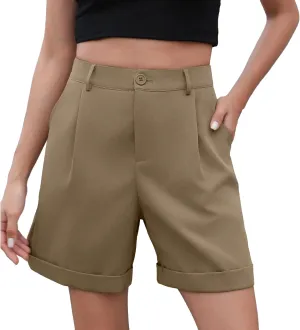 Shorts for Women Bermuda Shorts Casual Elastic Waist Wide Leg Shorts with Pockets