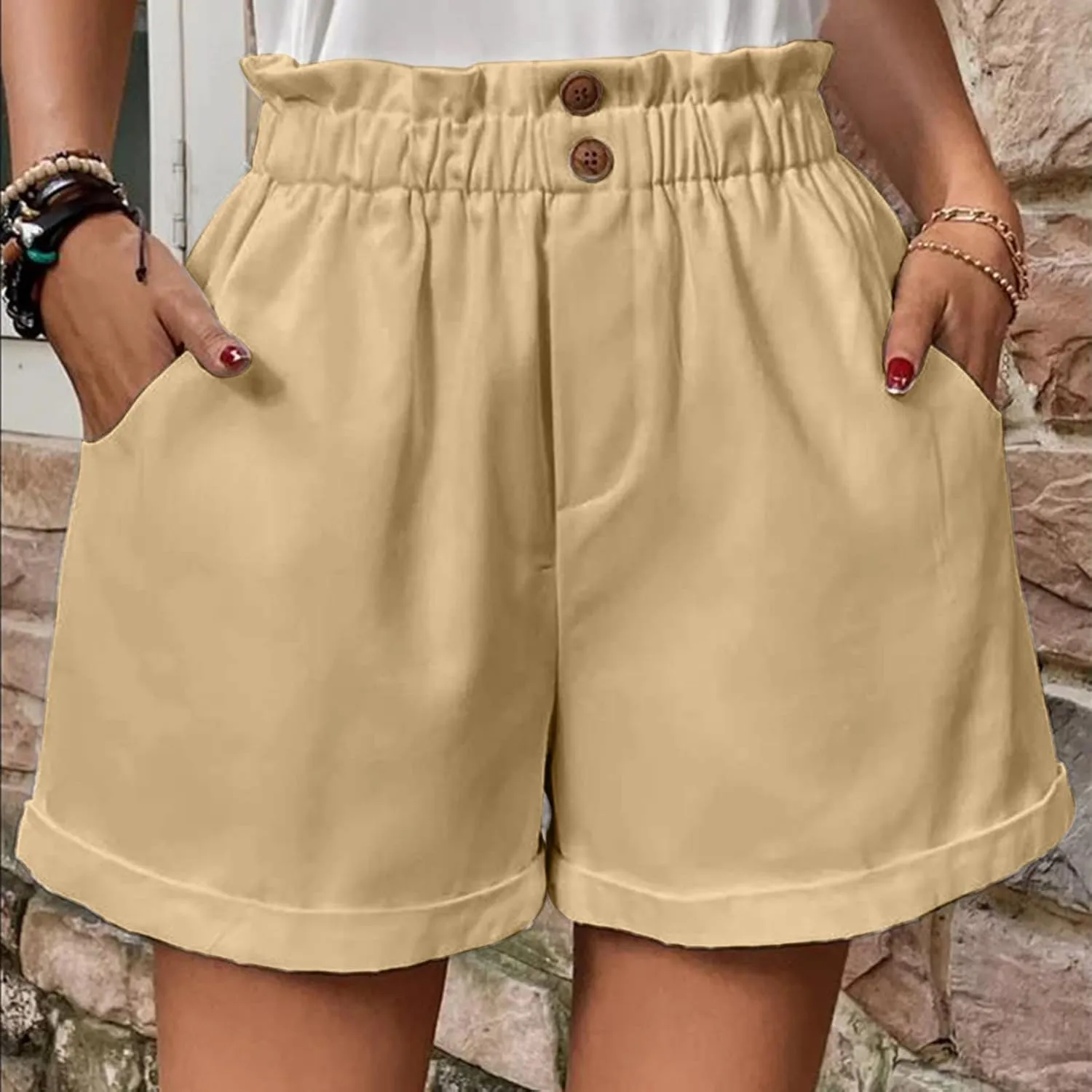Shorts for Women Comfy Summer Shorts Elastic Waist Shorts Casual Lightweight Shorts Travel Shorts with Pockets