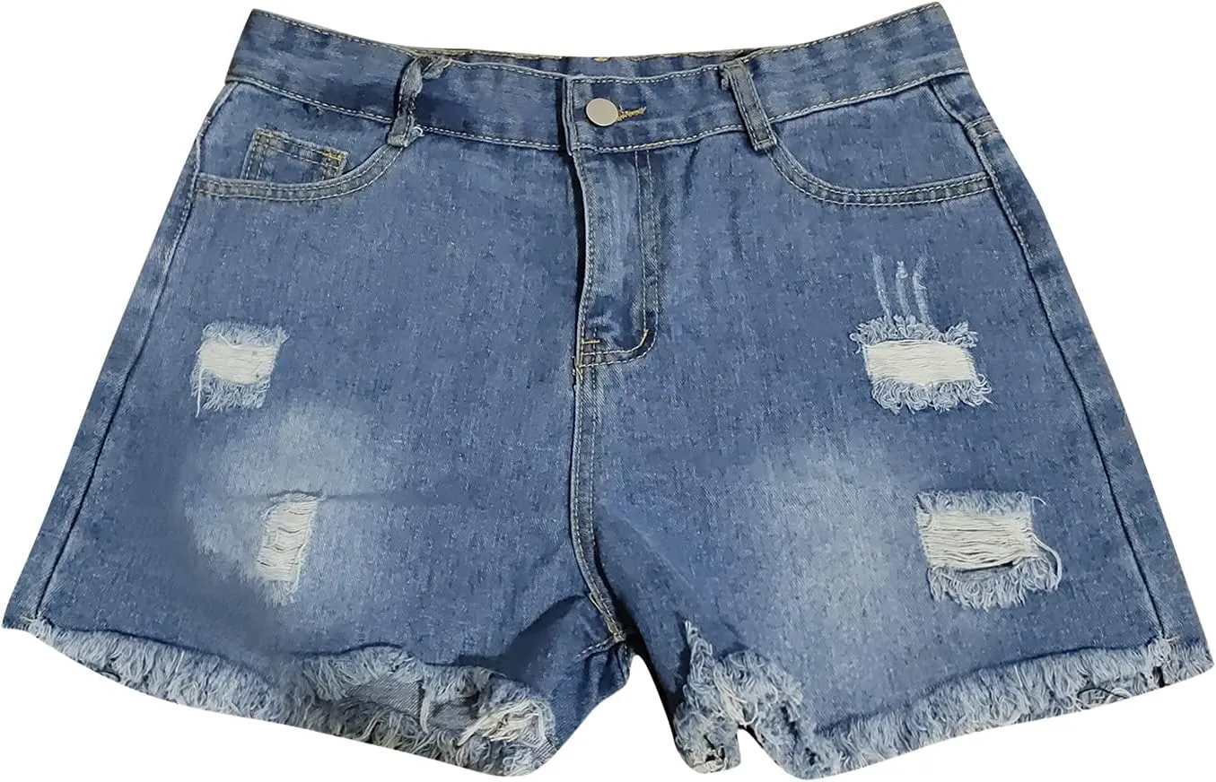 Shorts for Women Denim Casual High Waist Stretchy Boyfriend Shorts Jeans Solid Fray Hem Hot Short Pants