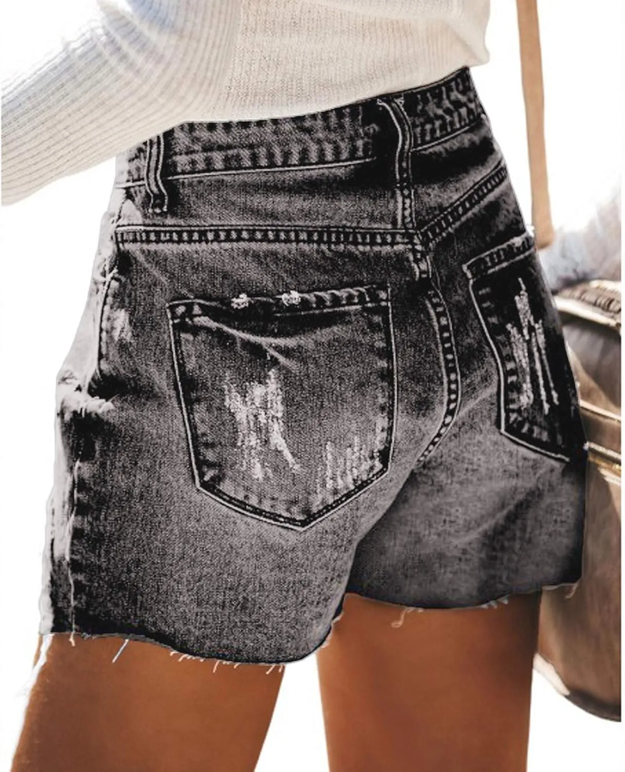 Shorts for Women Denim Casual High Waist Stretchy Boyfriend Shorts Jeans Solid Fray Hem Hot Short Pants