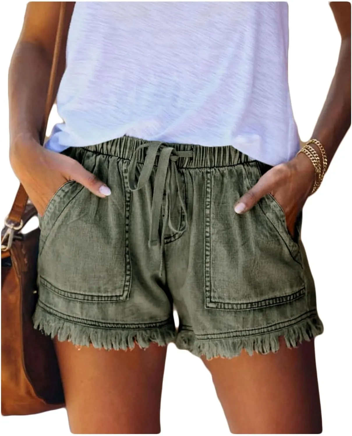 Shorts Women Elastic Waist Casual High Waisted Shorts