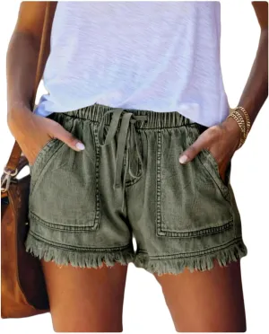 Shorts Women Elastic Waist Casual High Waisted Shorts