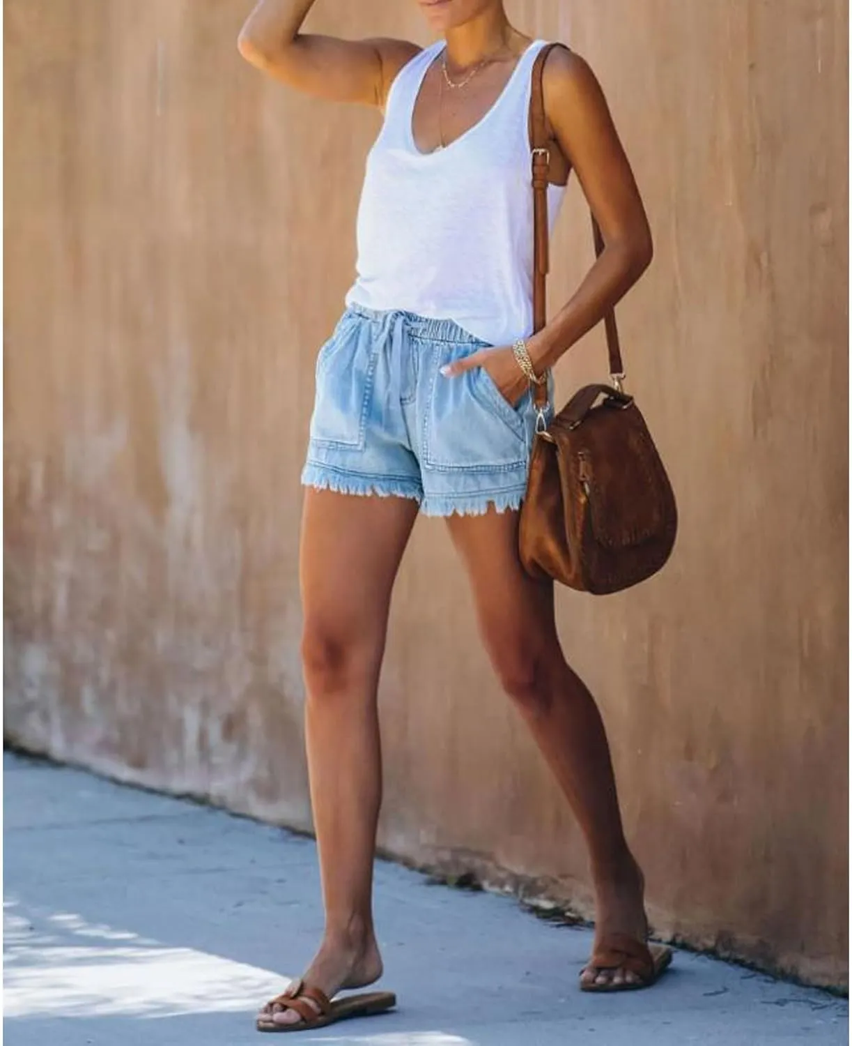 Shorts Women Elastic Waist Casual High Waisted Shorts