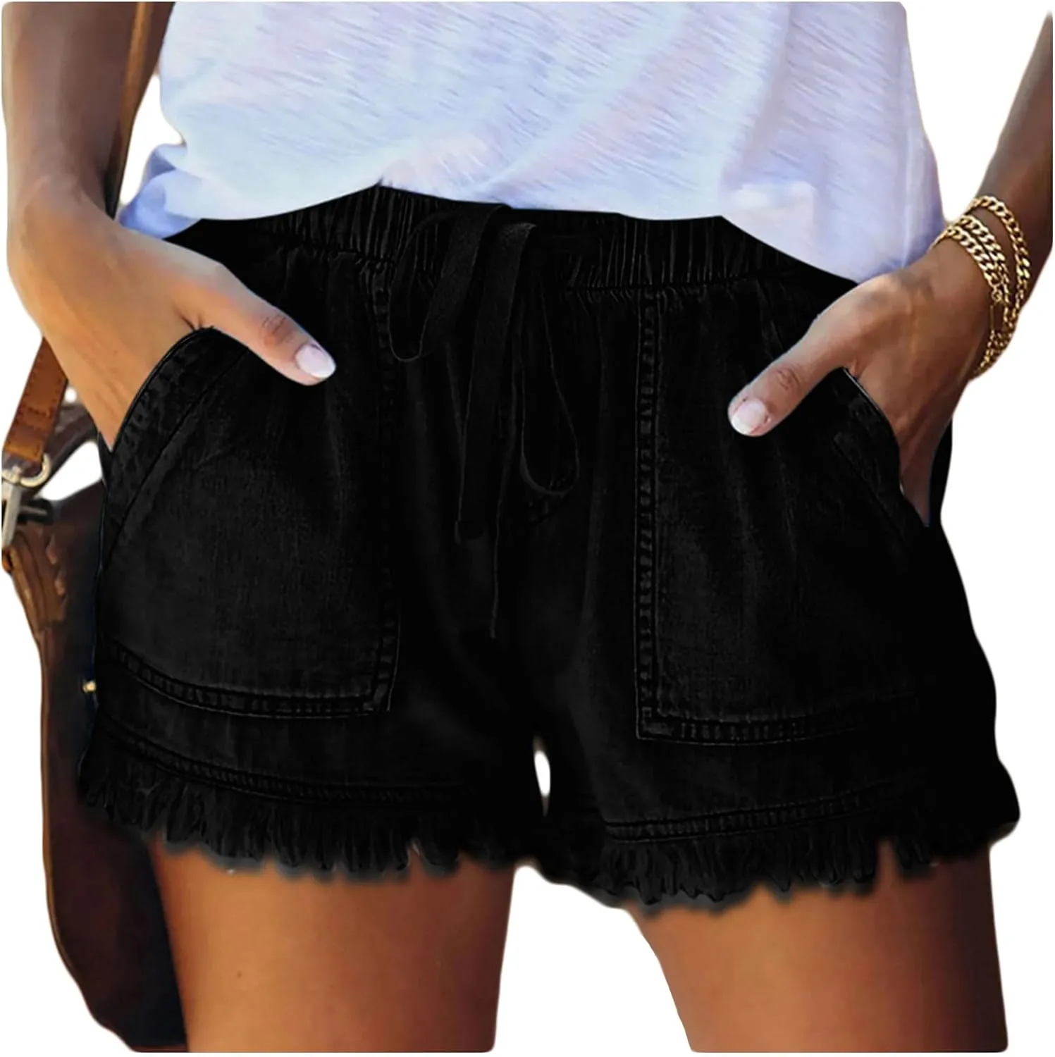 Shorts Women Elastic Waist Casual High Waisted Shorts