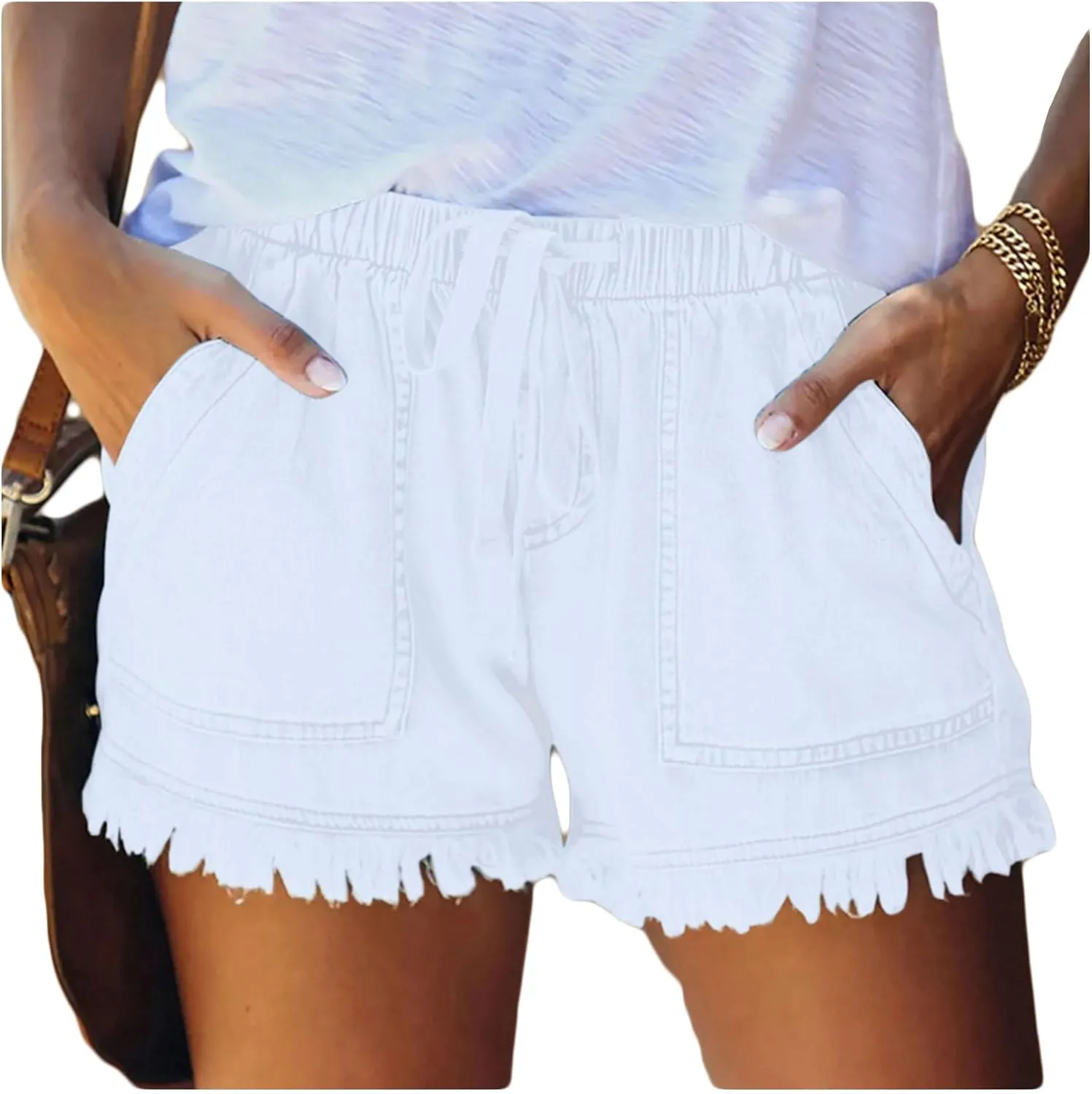 Shorts Women Elastic Waist Casual High Waisted Shorts