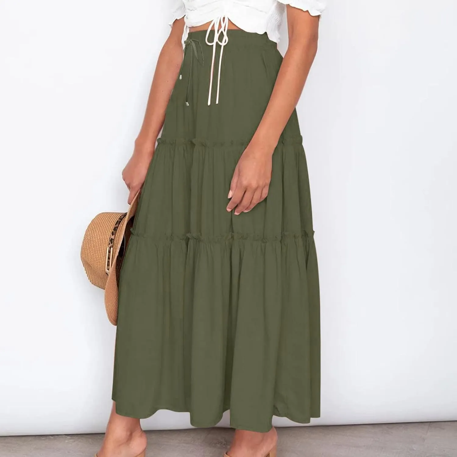 Skirts for Women Trendy Summer Maxi Skirt High Waisted A Line Long Tiered Casual Beach Skirts Boho Flowy Skirts