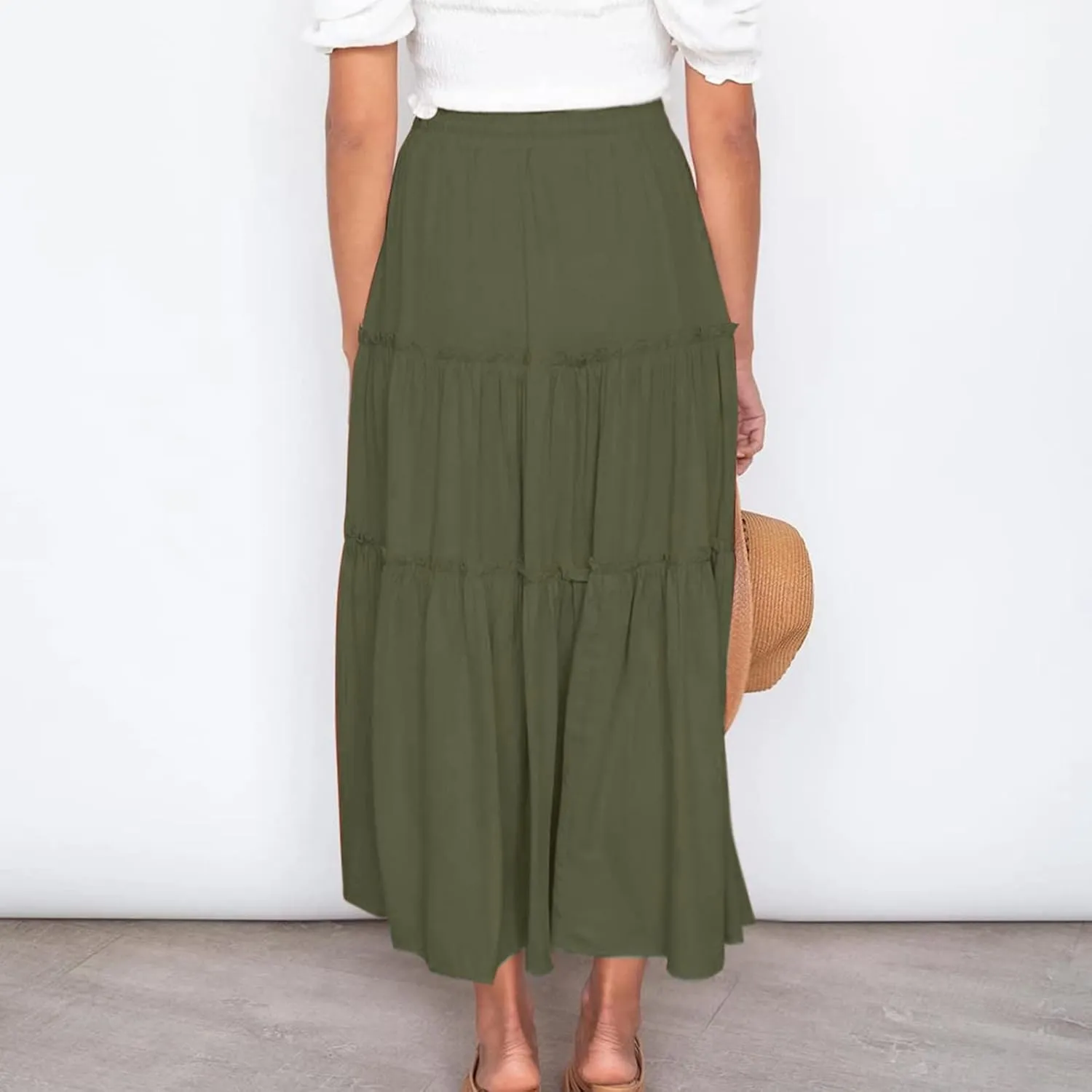 Skirts for Women Trendy Summer Maxi Skirt High Waisted A Line Long Tiered Casual Beach Skirts Boho Flowy Skirts