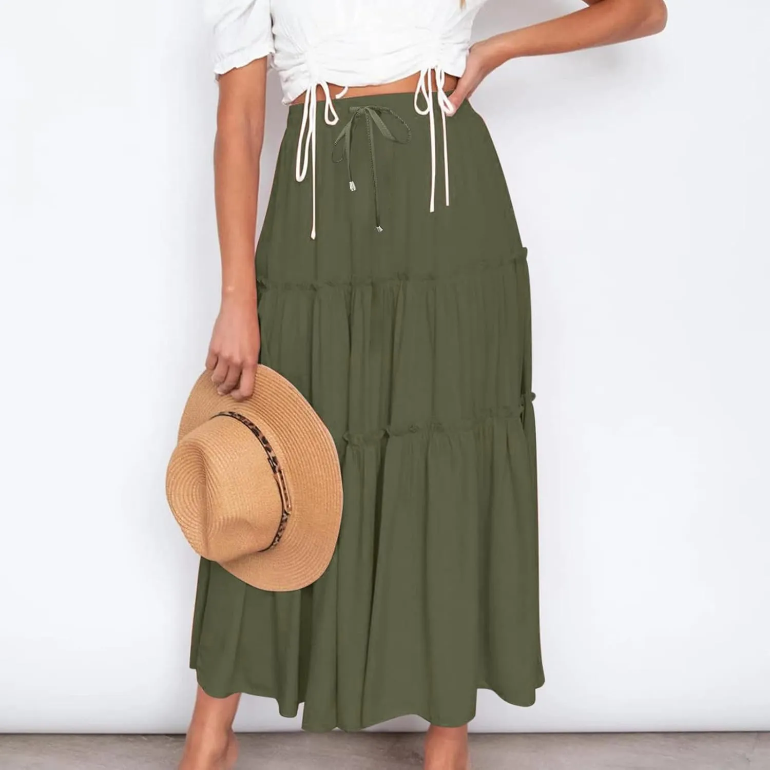Skirts for Women Trendy Summer Maxi Skirt High Waisted A Line Long Tiered Casual Beach Skirts Boho Flowy Skirts