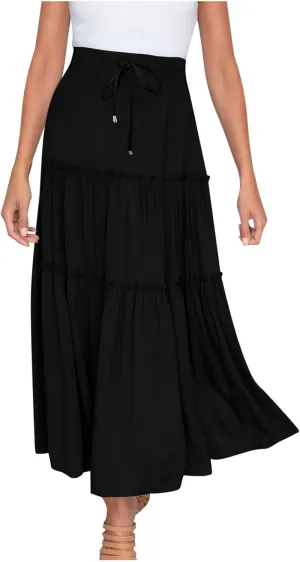 Skirts for Women Trendy Summer Maxi Skirt High Waisted A Line Long Tiered Casual Beach Skirts Boho Flowy Skirts