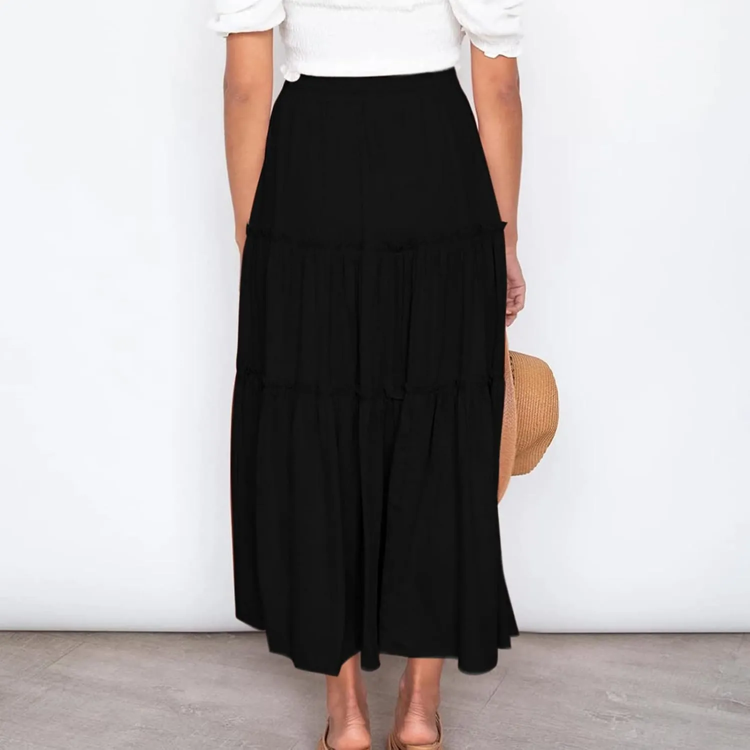Skirts for Women Trendy Summer Maxi Skirt High Waisted A Line Long Tiered Casual Beach Skirts Boho Flowy Skirts