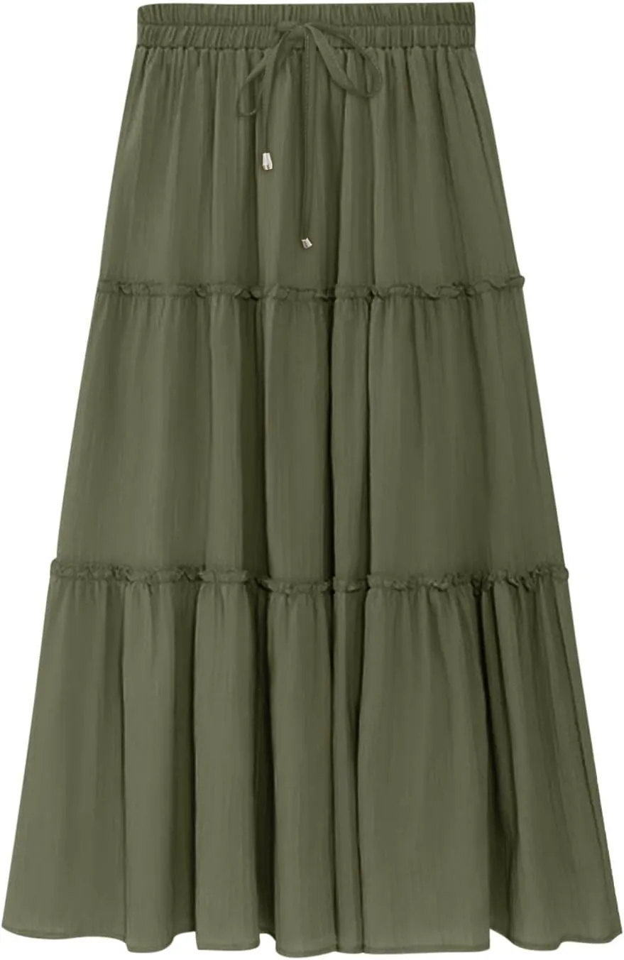 Skirts for Women Trendy Summer Maxi Skirt High Waisted A Line Long Tiered Casual Beach Skirts Boho Flowy Skirts