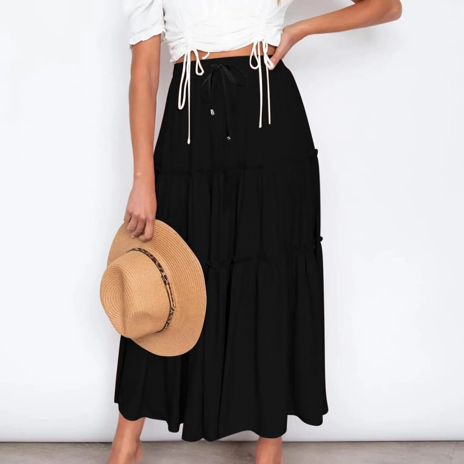 Skirts for Women Trendy Summer Maxi Skirt High Waisted A Line Long Tiered Casual Beach Skirts Boho Flowy Skirts