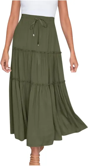 Skirts for Women Trendy Summer Maxi Skirt High Waisted A Line Long Tiered Casual Beach Skirts Boho Flowy Skirts