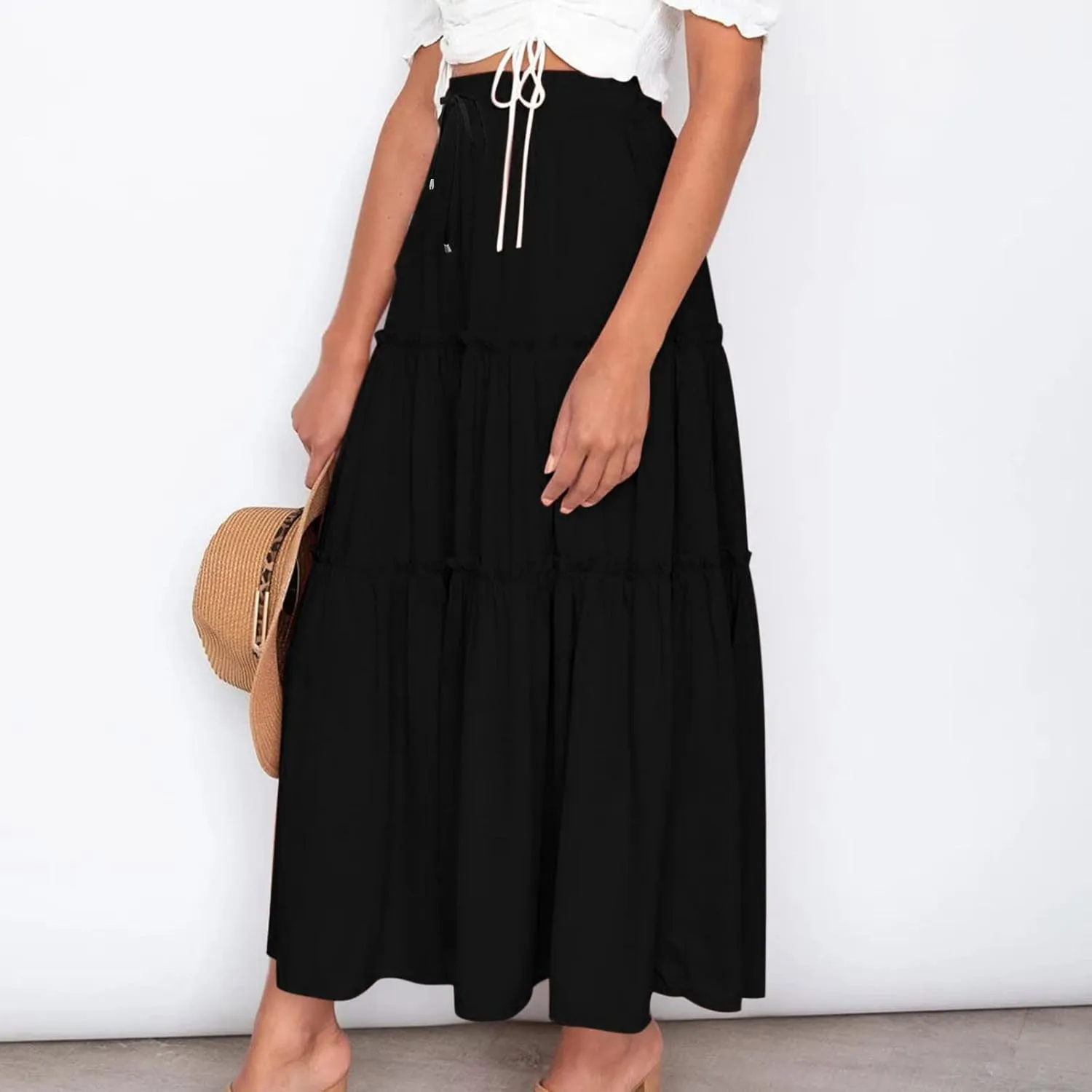 Skirts for Women Trendy Summer Maxi Skirt High Waisted A Line Long Tiered Casual Beach Skirts Boho Flowy Skirts