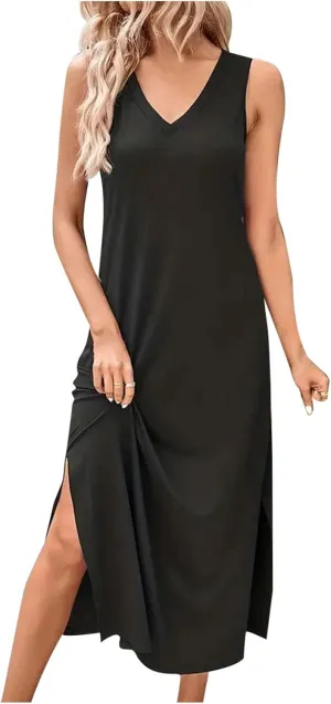 Slimming Wrap Maxi Dress with Slit 2025 Vacation Style Skirt for Women Casual Pleated Midi Dress