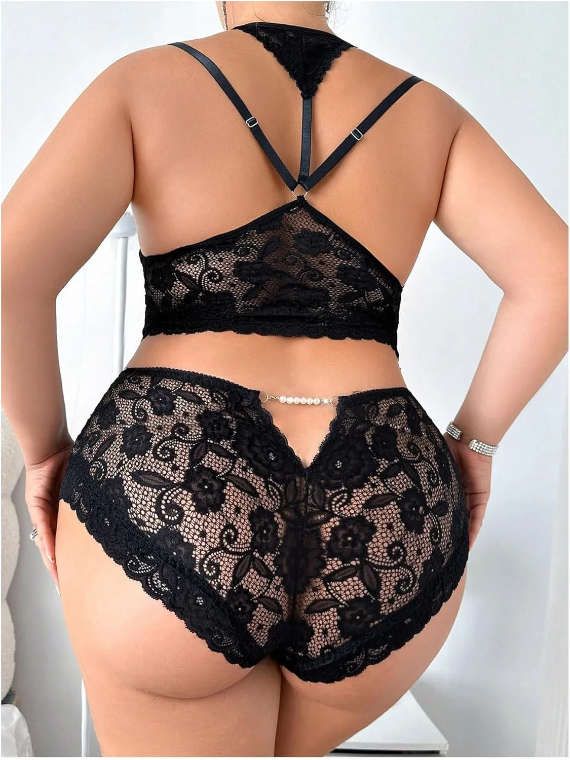 SOLY HUX Women's Plus Size Floral Lace Lingerie Set Wireless Bra and Panty Underwear Sets