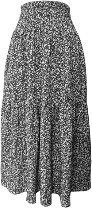Summer Casual Boho Floral Maxi Skirt Women Elastic High Waist Tiered Pleated Flowy Long Beach Skirt