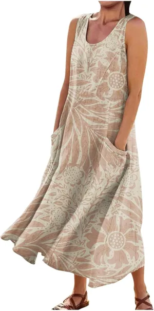 Summer Linen Dresses for Women 2025 Trendy Sleeveless Beach Vacation Travel Dress Casual Maxi Sun Dresses