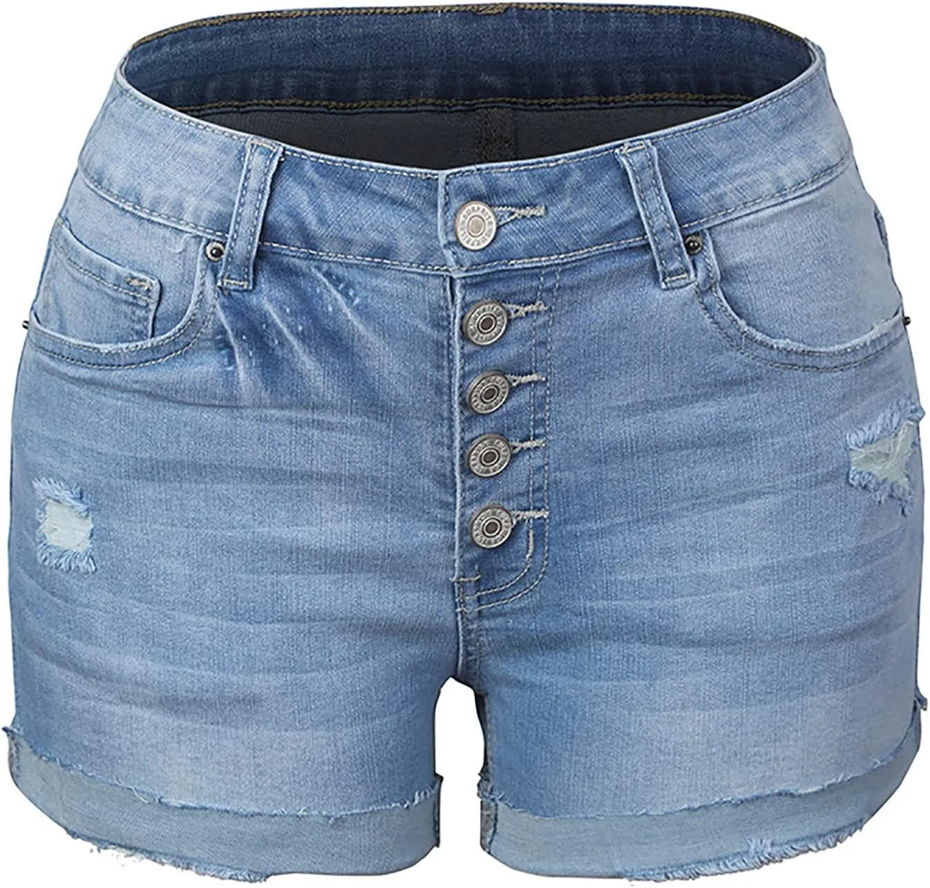 Summer Womens High Waisted Jean Shorts Comfy Stretchy Workout Denim Shorts Frayed Hem Shorts Button Denim Shorts