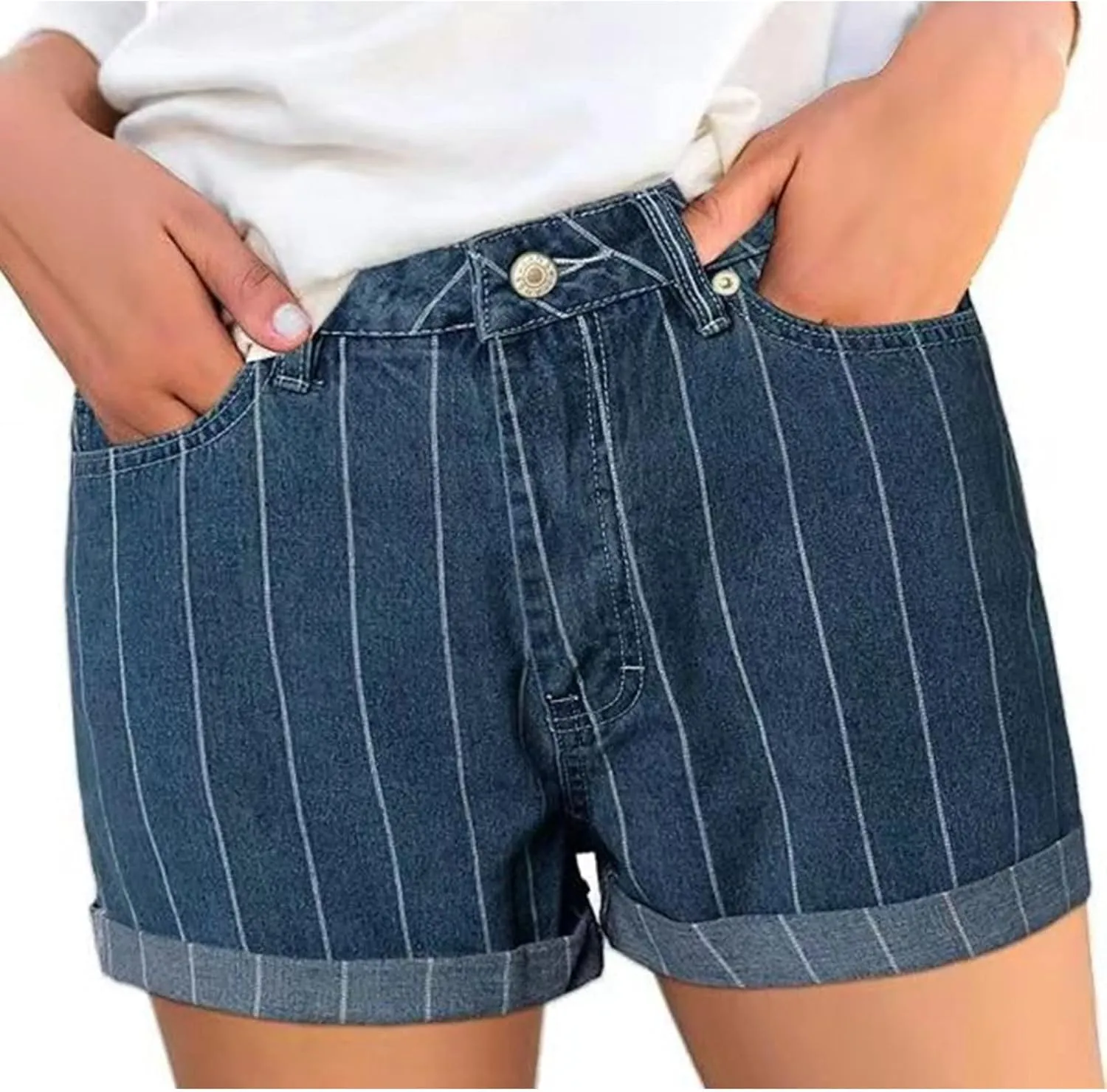 Summer Womens High Waisted Jean Shorts Comfy Stretchy Workout Denim Shorts Frayed Hem Shorts Button Denim Shorts