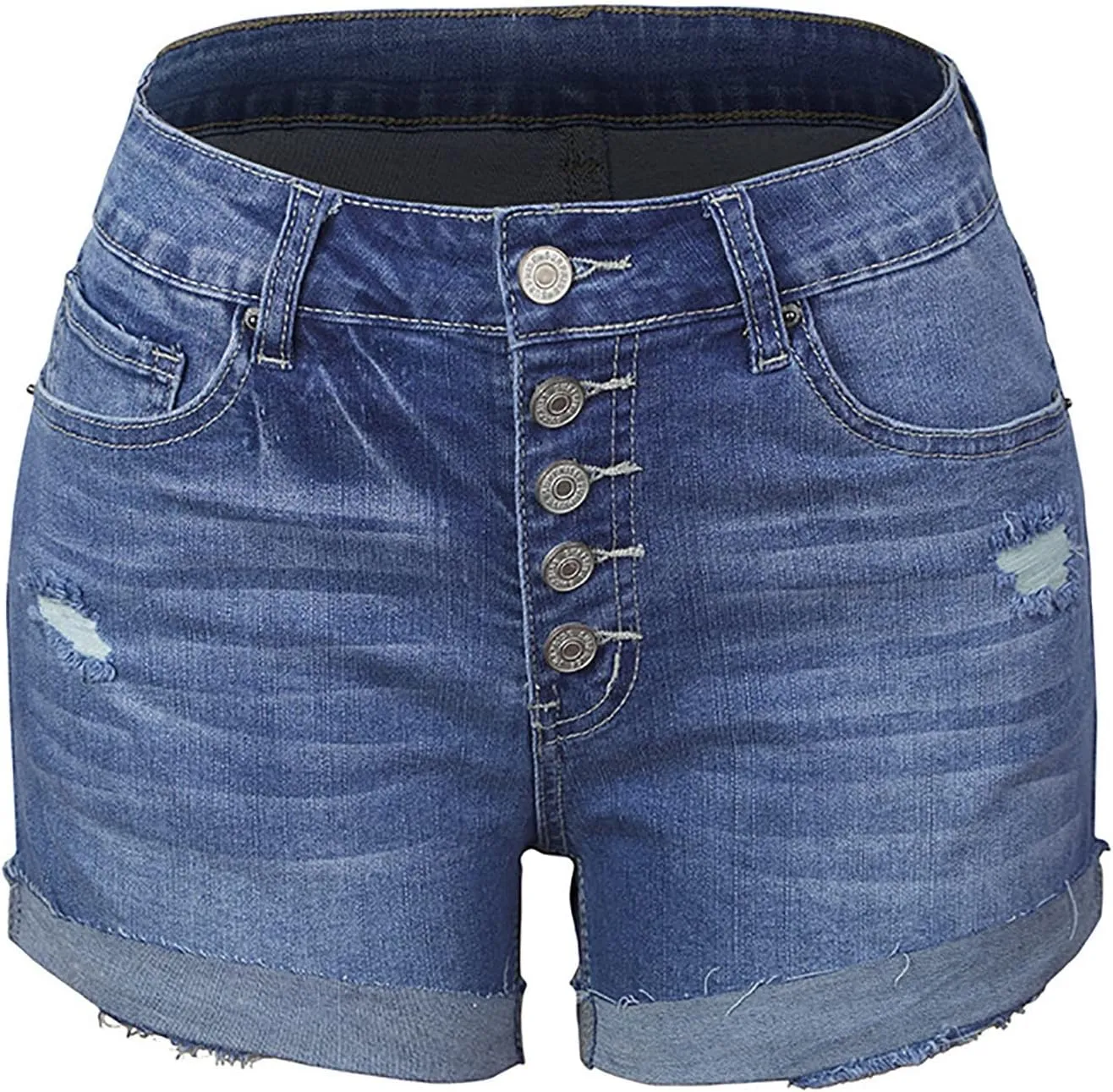 Summer Womens High Waisted Jean Shorts Comfy Stretchy Workout Denim Shorts Frayed Hem Shorts Button Denim Shorts