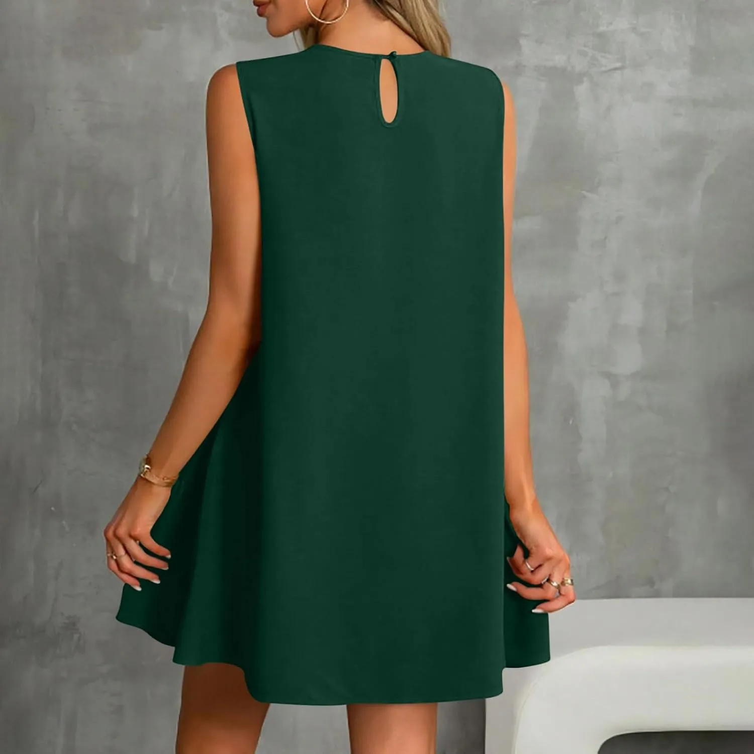 Sun Dresses for Women 2025 Vacation Summer Ruffle Crewneck Sleeveless Tank Mini Dress Shift Date Outfits