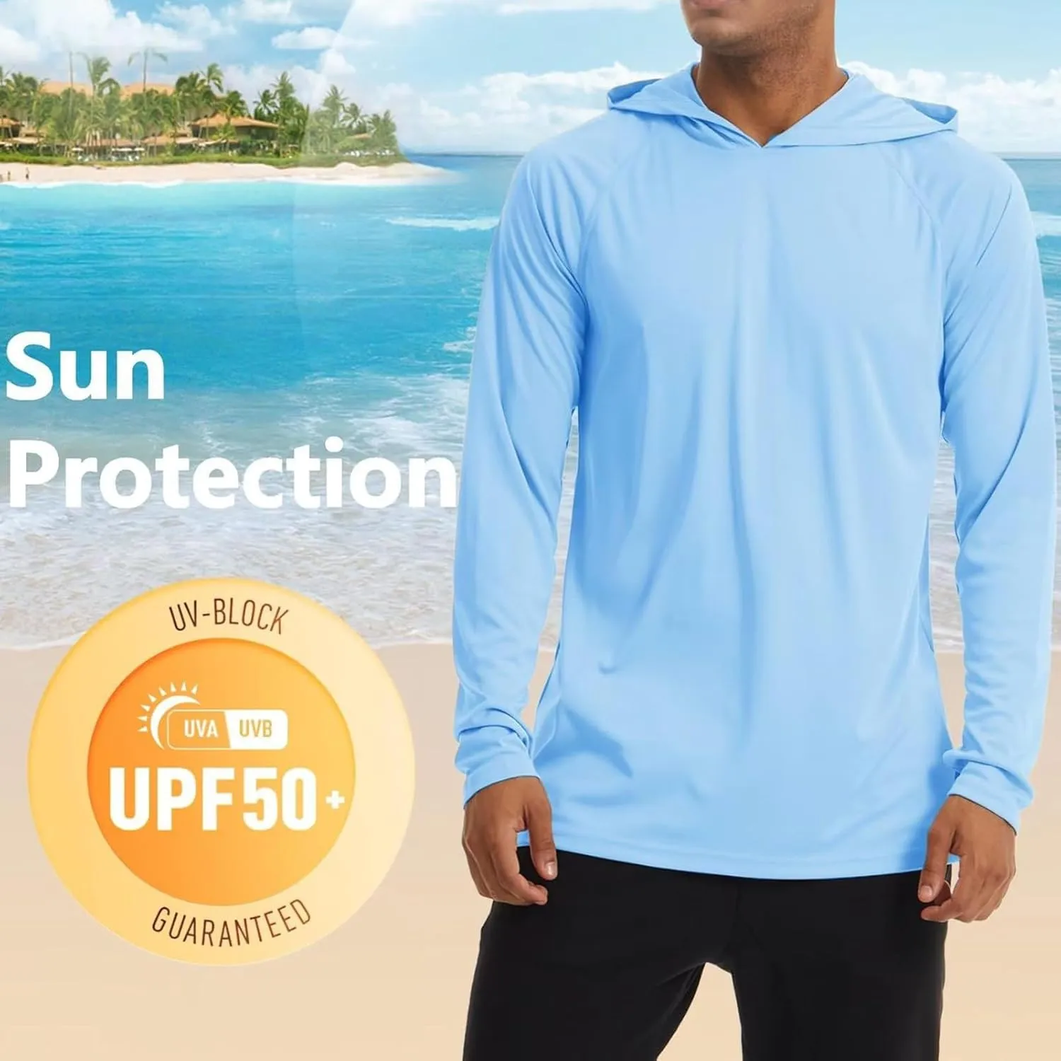 Sun Shirts for Men Hoodie UV Protection Breathable Long Sleeve Shirts Lightweight Quick Dry SPF Hiking Fishing Shirts