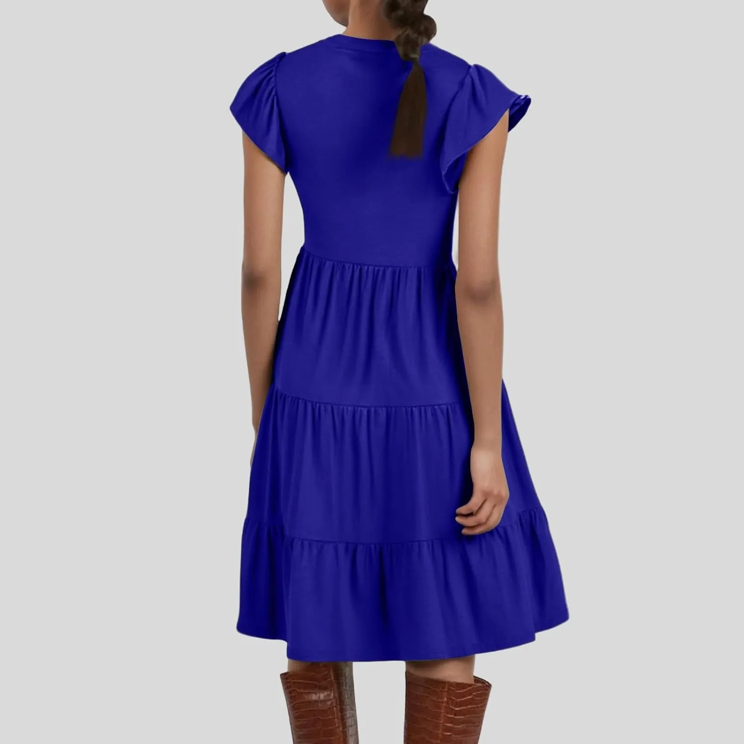 Sundresses for Women 2025 Summer Ruffle Sleeve V Neck Midi Dresses Casual Loose Fit Flowy Tiered Boho Beach Dress