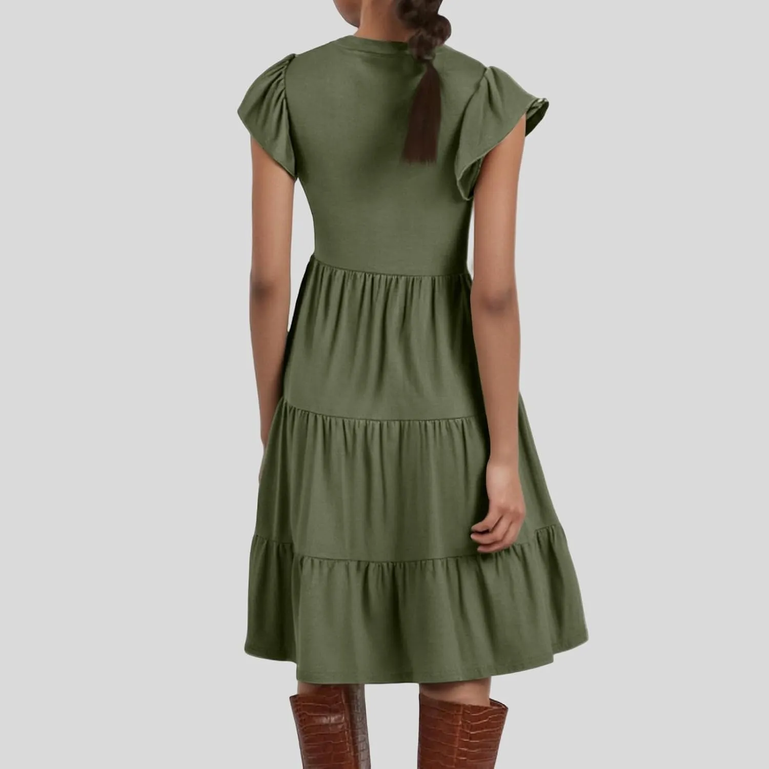 Sundresses for Women 2025 Summer Ruffle Sleeve V Neck Midi Dresses Casual Loose Fit Flowy Tiered Boho Beach Dress