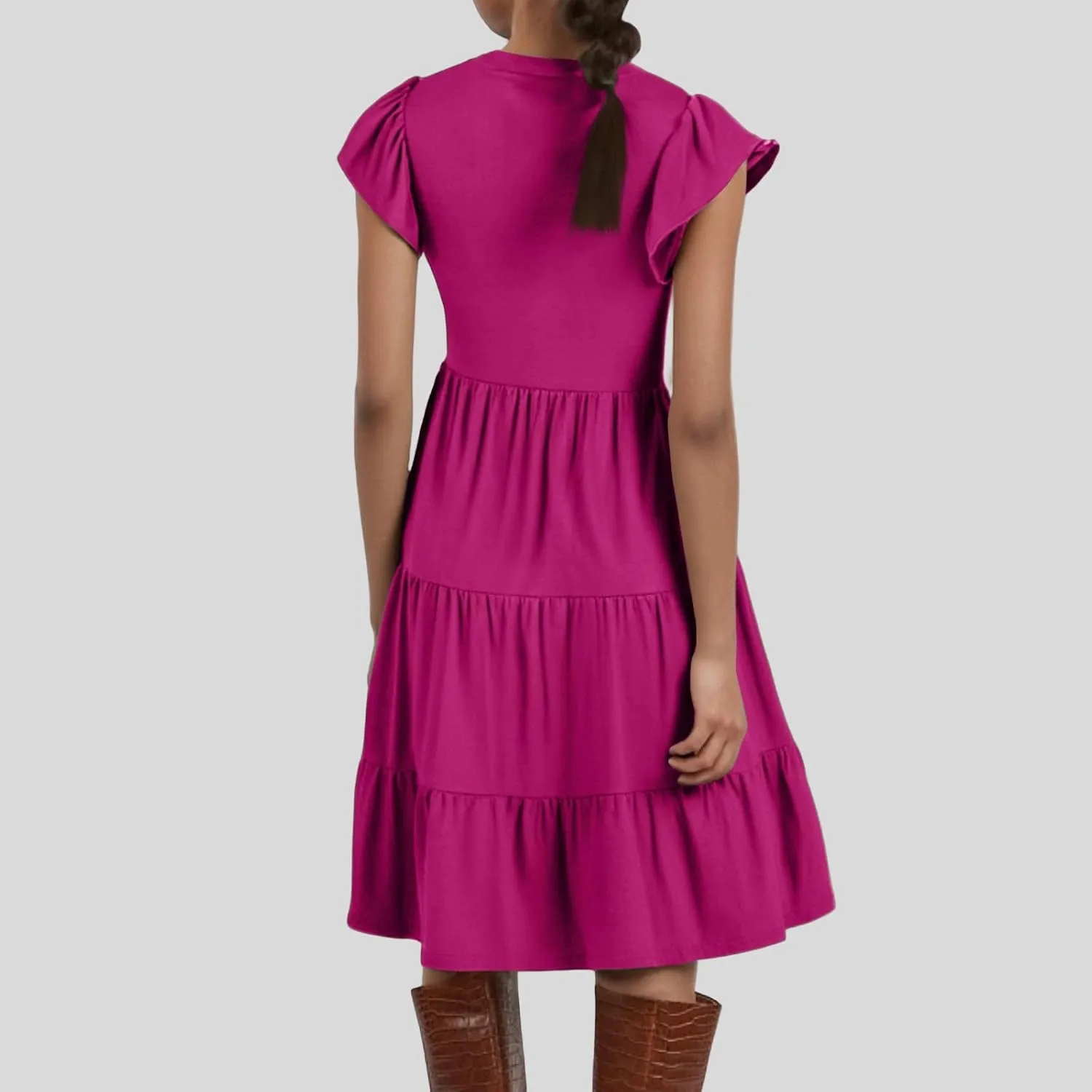 Sundresses for Women 2025 Summer Ruffle Sleeve V Neck Midi Dresses Casual Loose Fit Flowy Tiered Boho Beach Dress