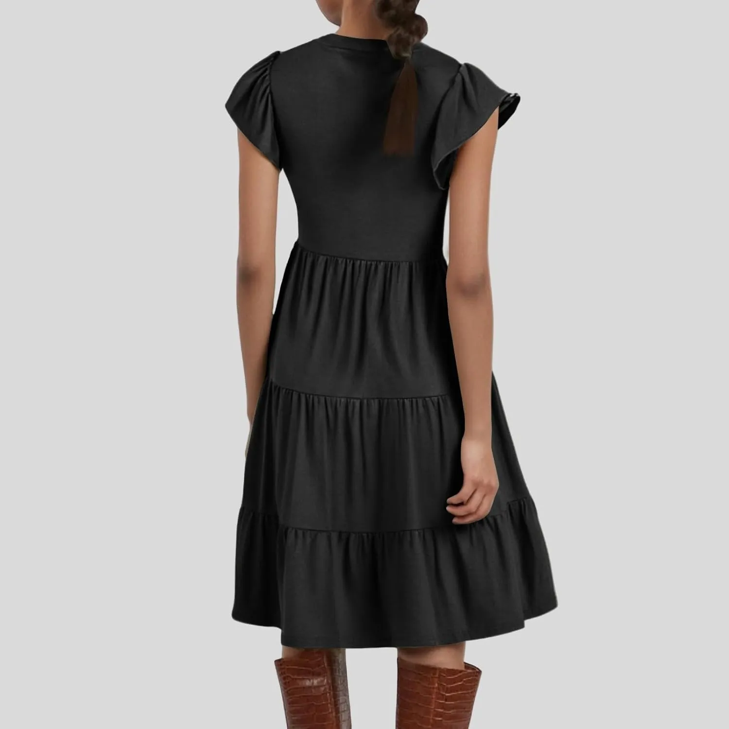 Sundresses for Women 2025 Summer Ruffle Sleeve V Neck Midi Dresses Casual Loose Fit Flowy Tiered Boho Beach Dress