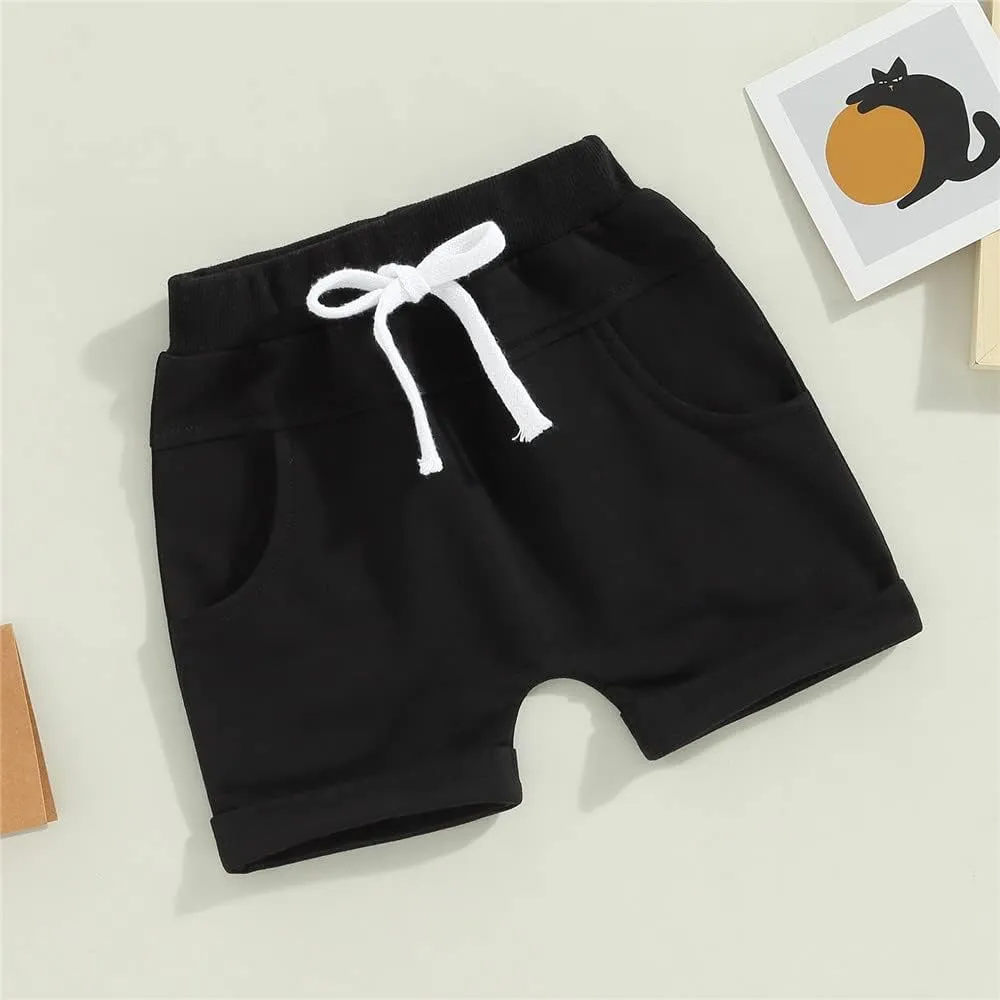 Toddler Baby Boy Shorts 3 Pack Shorts Set Elastic Waist Drawstring Shorts Sweatpants Casual Athletic Sports Shorts